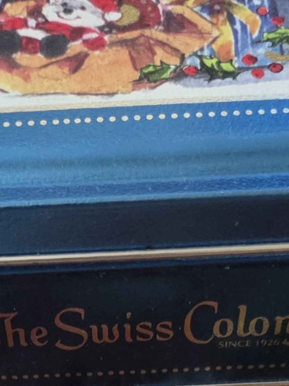 Vintage Swiss colony candy tin 8x6 inch